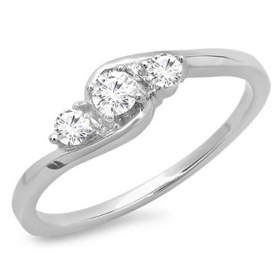 Dazzlingrock Collection 0.25 Carat (ctw) 10K Round Cut Diamond Ladies Bridal 3 Stone Engagement Ring 1/4 CT, White Gold, Size 6