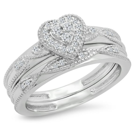 Dazzlingrock Collection 0.25 Carat (ctw) 10K Round Diamond Bridal Heart Shaped Engagement Ring 1/4 CT, White Gold, Size 9