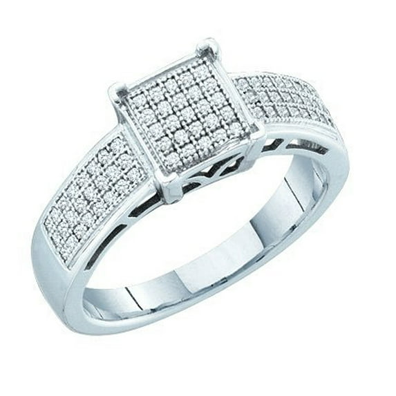 Dazzlingrock Collection 0.25 Carat (ctw) 10K Round Diamond Bridal Micro Pave Engagement Ring 1/4 CT, White Gold, Size 8