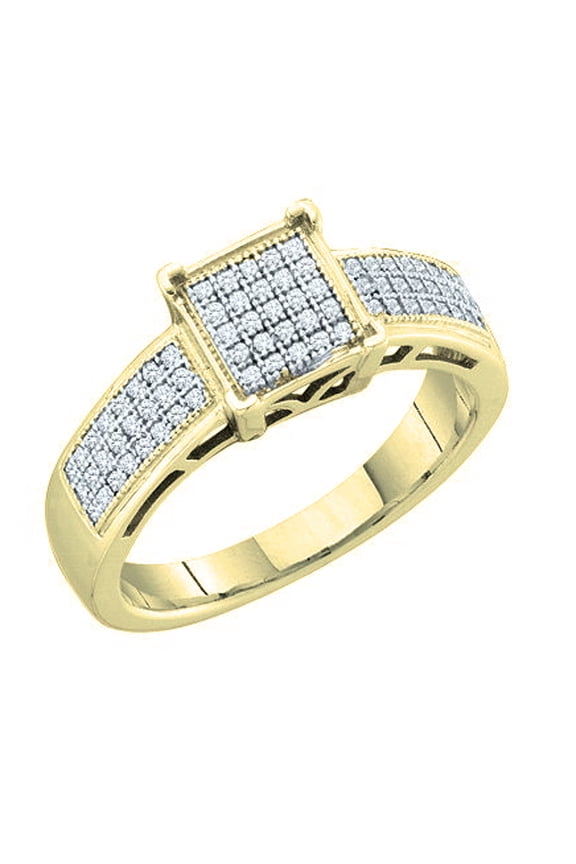 Collection 0.25 Carat (ctw) 10K Round Diamond Bridal Micro Pave Engagement Ring 1/4 CT, Yellow Gold, Size 9