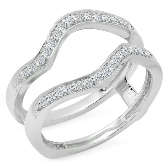 Dazzlingrock Collection 0.25 Carat (ctw) 10K Round Diamond Ladies Double Guard Wedding Band 1/4 CT, White Gold, Size 6.5