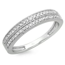 Dazzlingrock Collection 0.25 Carat (ctw) 10K Round Diamond Ladies Double Row Millgrain Wedding Band 1/4 CT, White Gold, Size 9