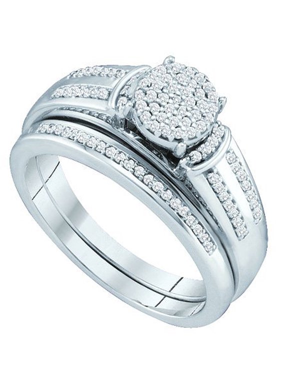 Collection 0.25 Carat (ctw) 10K Round Diamond Ladies Micro Pave Engagement Ring With Matching Band 1/4 CT, White Gold