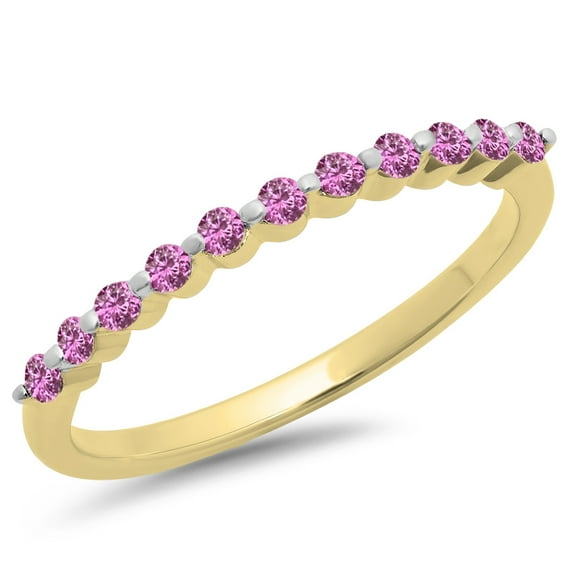 Dazzlingrock Collection 0.25 Carat (ctw) 10K Round Pink Sapphire 11 Stone Anniversary Wedding Band 1/4 CT, Yellow Gold, Size 6