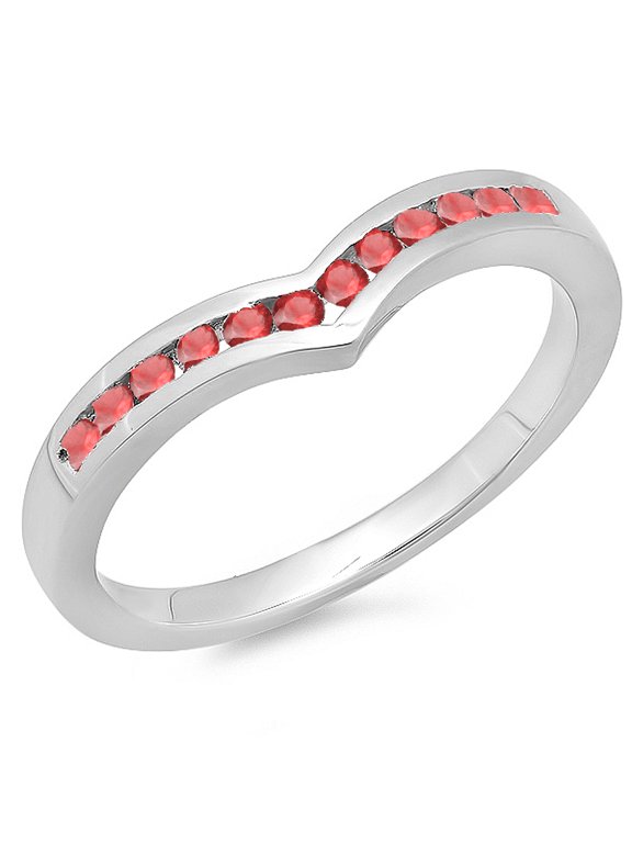 Collection 0.25 Carat (ctw) 10K Round Ruby Ladies Wedding Stackable Band Chevron Ring 1/4 CT, White Gold, Size 10