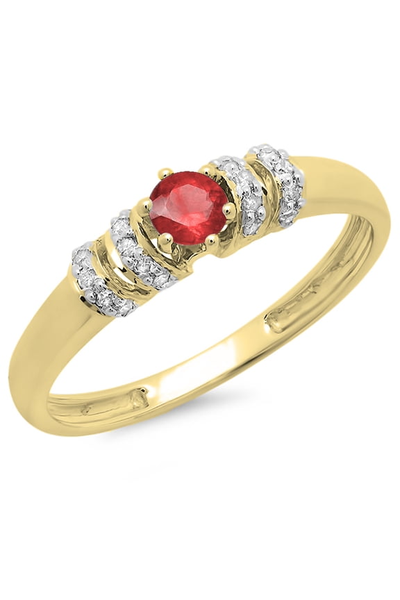 Collection 0.25 Carat (ctw) 10K Round Ruby & White Diamond Unique Engagement Ring 1/4 CT, Yellow Gold, Size 10