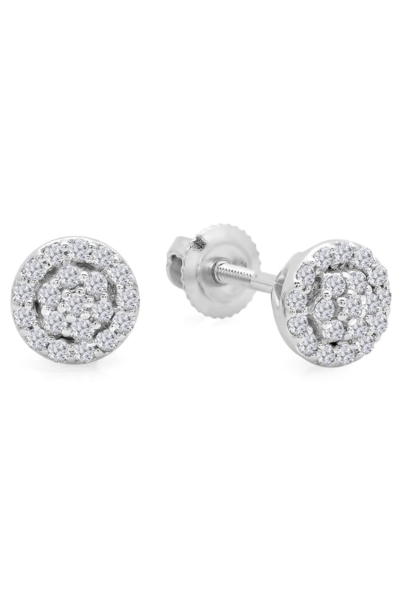 Collection 0.25 Carat (ctw) 10K Round White Diamond Ladies Circle Cluster Stud Earrings 1/4 CT, White Gold