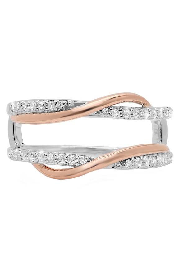 Collection 0.25 Carat (ctw) 10K Two Tone Gold Round Diamond Bridal Wedding Band Double Guard Ring 1/4 CT, Size 7