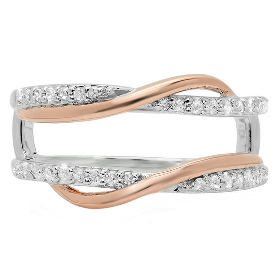 Dazzlingrock Collection 0.25 Carat (ctw) 10K Two Tone Gold Round Diamond Bridal Wedding Band Double Guard Ring 1/4 CT, Size 9