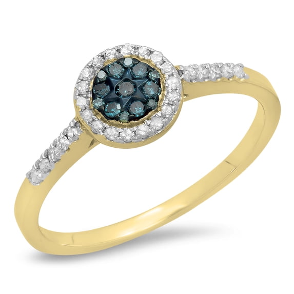 Dazzlingrock Collection 0.25 Carat (ctw) 10K White & Blue Diamond Cluster Bridal Engagement Ring 1/4 CT, Yellow Gold, Size 5.5