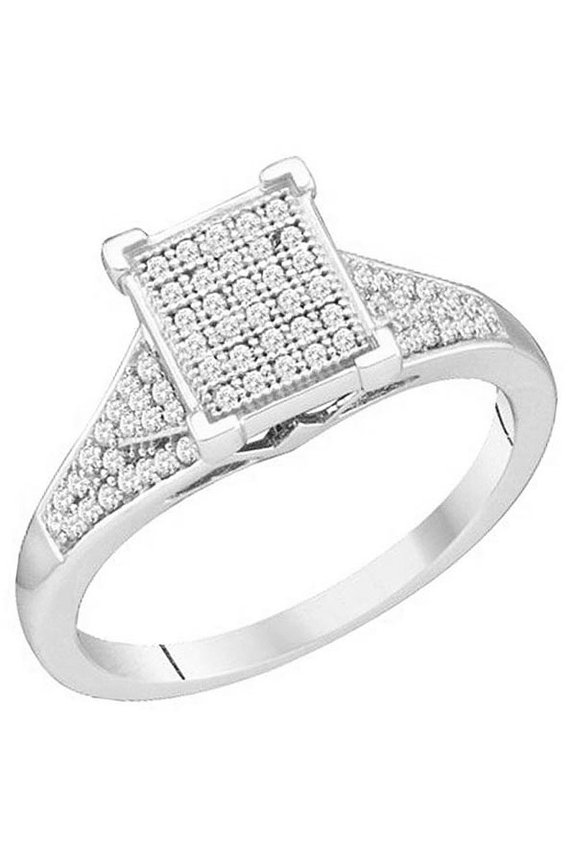 Collection 0.25 Carat (ctw) 10K White Diamond Ladies Micro Pave Bridal Engagement Ring, White Gold
