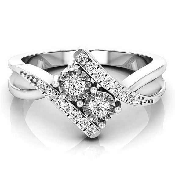 Dazzlingrock Collection 0.25 Carat (ctw) 10K White Diamond Two Stone Bridal Engagement Ring 1/4 CT, White Gold, Size 8