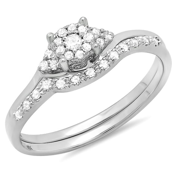 Dazzlingrock Collection 0.25 Carat (ctw) 10k Round Diamond Ladies Halo Style Bridal Engagement Ring Set With Matching Band 1/4 CT, White Gold, Size 9