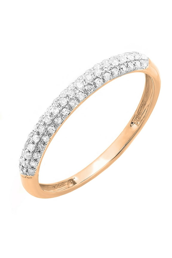 Collection 0.25 Carat (ctw) 10k Round Diamond Ladies Pave Anniversary Wedding Band Stackable Ring 1/4 CT, Rose Gold, Size 5