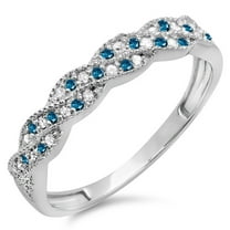 Dazzlingrock Collection 0.25 Carat (ctw) 10k Round White & Blue Diamond Wedding Stackable Swirl Band 1/4 CT, White Gold, Size 5.5