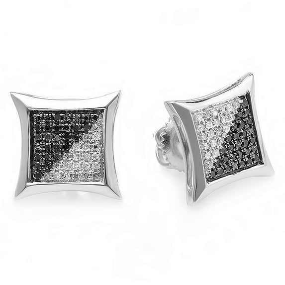Dazzlingrock Collection 0.25 Carat (ctw) 14K Black & White Round Diamond Micro Pave Setting Kite Shape Stud Earrings 1/4 CT, White Gold