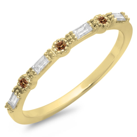 Dazzlingrock Collection 0.25 Carat (ctw) 14K Champagne & White Diamond Millgrain Wedding Band 1/4 CT, Yellow Gold, Size 4.5