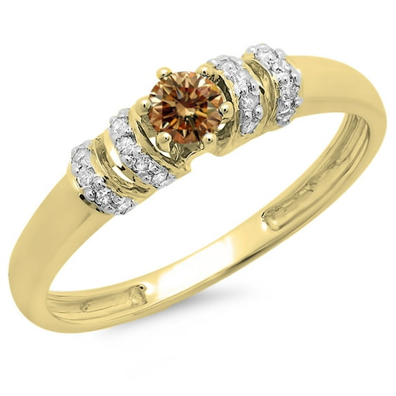 Dazzlingrock Collection 0.25 Carat (ctw) 14K Champagne & White Diamond Unique Engagement Ring 1/4 CT, Yellow Gold, Size 7