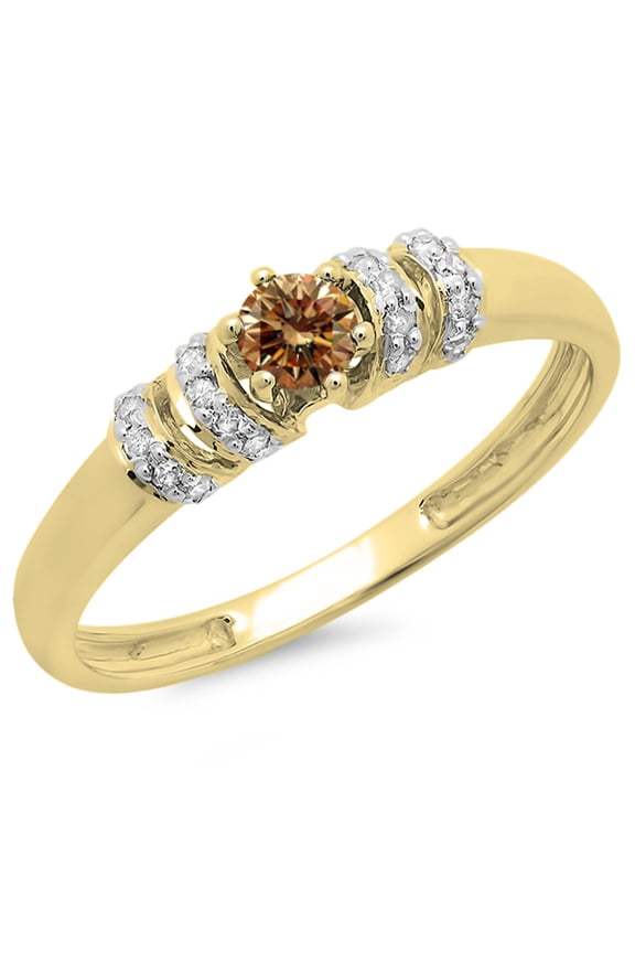 Collection 0.25 Carat (ctw) 14K Champagne & White Diamond Unique Engagement Ring 1/4 CT, Yellow Gold, Size 7