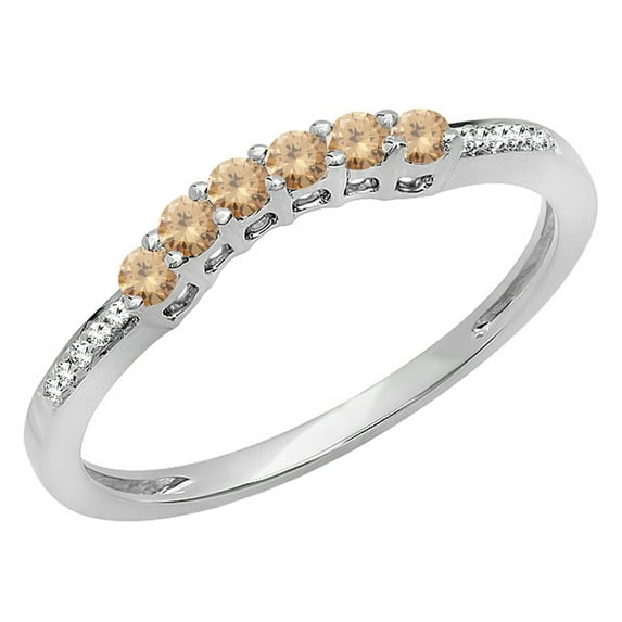 Dazzlingrock Collection 0.25 Carat (ctw) 14K Champagne & White Diamond Wedding Stackable Band 1/4 CT, White Gold, Size 8