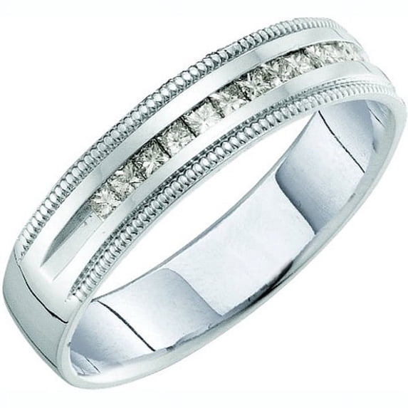 Dazzlingrock Collection 0.25 Carat (ctw) 14K Princess Cut Diamond Machine Set Millgrain Stackable Wedding Band 1/4 CT, White Gold