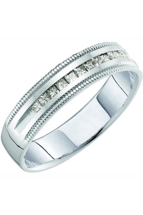 Collection 0.25 Carat (ctw) 14K Princess Cut Diamond Machine Set Millgrain Stackable Wedding Band 1/4 CT, White Gold