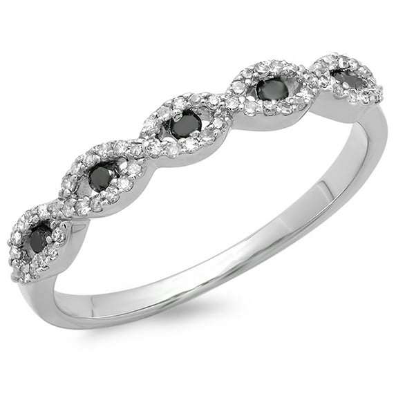 Dazzlingrock Collection 0.25 Carat (ctw) 14K Round Black & White Diamond Ladies Bridal Stackable Anniversary Wedding Band Swirl Ring 1/4 CT, White Gold, Size 6