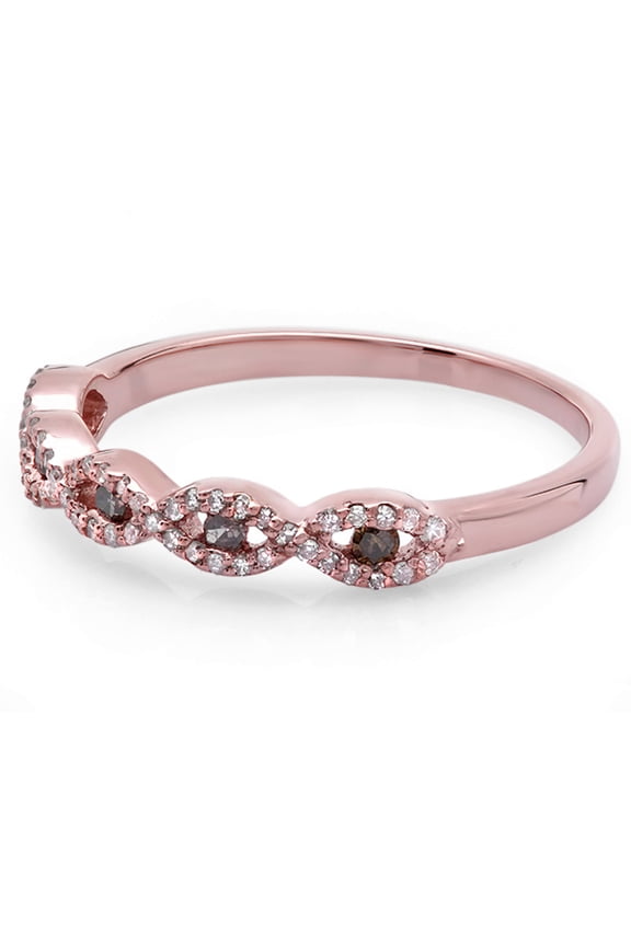 Collection 0.25 Carat (ctw) 14K Round Champagne & White Diamond Ladies Bridal Stackable Anniversary Wedding Band Swirl Ring 1/4 CT, Rose Gold, Size 9