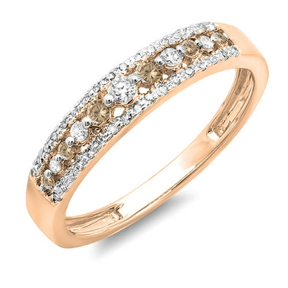 Dazzlingrock Collection 0.25 Carat (ctw) 14K Round Champagne & White Diamond Ladies Wedding Band 1/4 CT, Rose Gold, Size 7