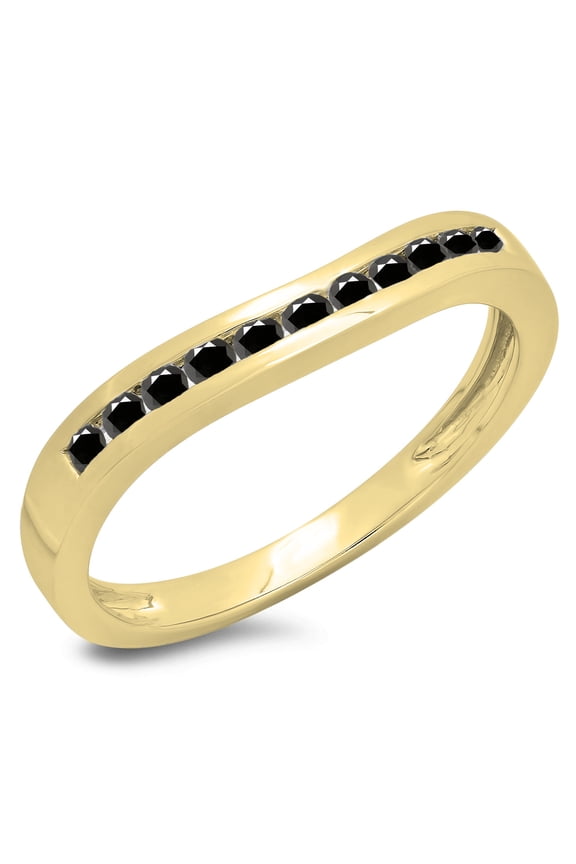 Collection 0.25 Carat (ctw) 14K Round Cut Black Diamond Wedding Band Stackable Ring 1/4 CT, Yellow Gold, Size 6