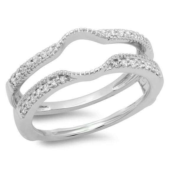 Dazzlingrock Collection 0.25 Carat (ctw) 14K Round Cut Diamond Wedding Enhancer Guard Double Ring 1/4 CT, White Gold, Size 6