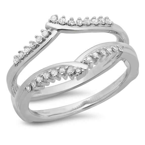 Dazzlingrock Collection 0.25 Carat (ctw) 14K Round Diamond Wedding Band Enhancer Guard Double Ring 1/4 CT, White Gold, Size 7.5