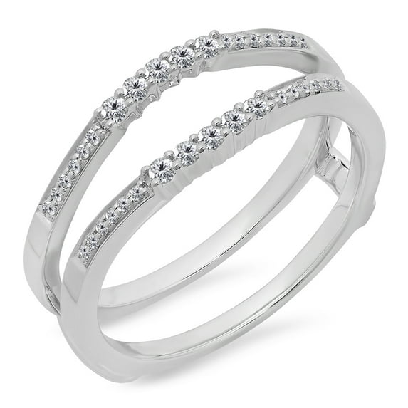 Dazzlingrock Collection 0.25 Carat (ctw) 14K Round White Diamond Ladies Wedding Guard Double Band 1/4 CT, White Gold, Size 4