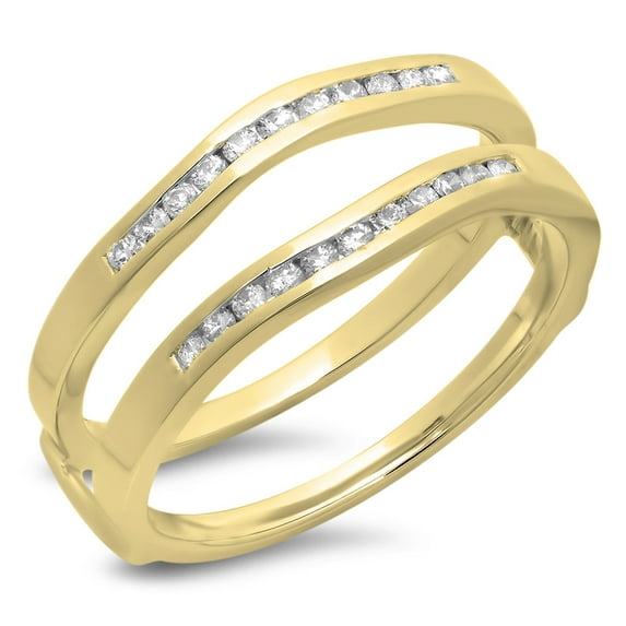 Dazzlingrock Collection 0.25 Carat (ctw) 14K Round White Diamond Ladies Wedding Guard Double Ring 1/4 CT, Yellow Gold, Size 5