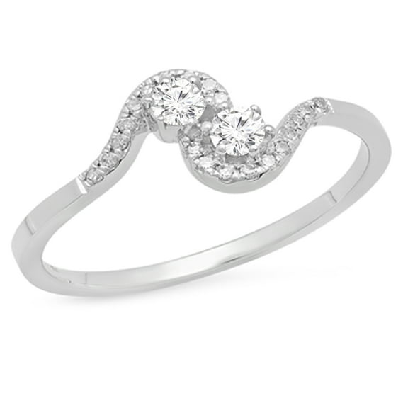 Dazzlingrock Collection 0.25 Carat (ctw) 14K Round White Diamond Two Stone Engagement Ring 1/4 CT, White Gold, Size 7