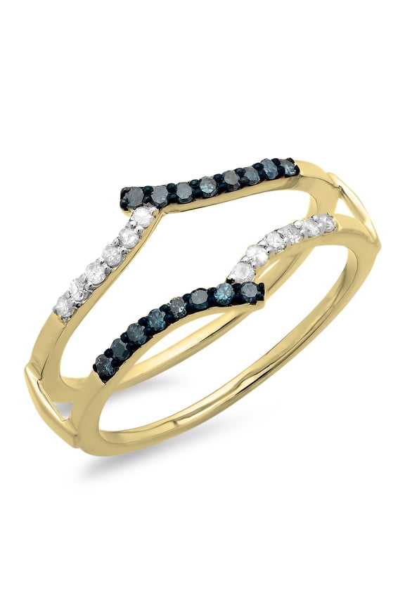 Collection 0.25 Carat (ctw) 14K White & Blue Diamond Ladies Wedding Guard Double Ring 1/4 CT, Yellow Gold, Size 6.5