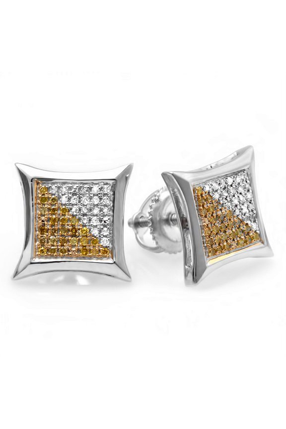 Collection 0.25 Carat (ctw) 14K White & Yellow Round Diamond Micro Pave Setting Kite Shape Stud Earrings 1/4 CT, White Gold
