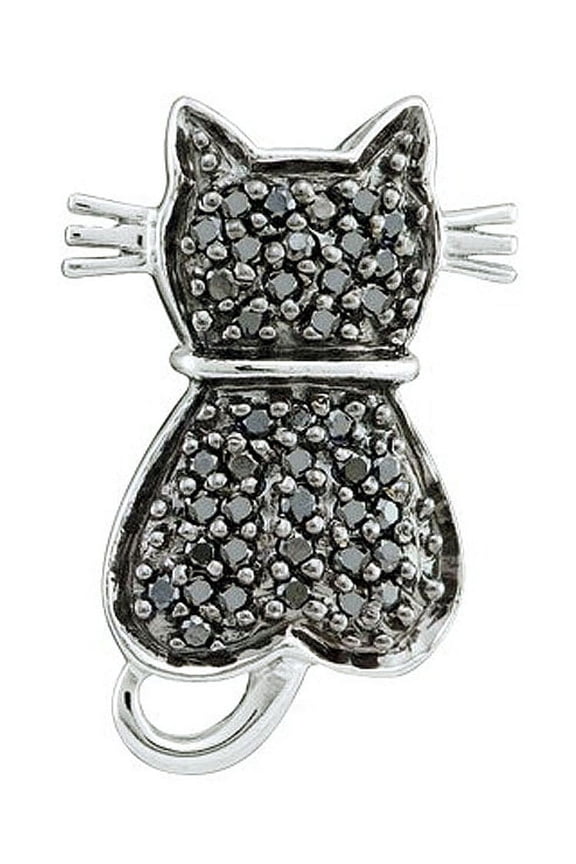 Collection 0.25 Carat (ctw) 14k Black Diamond Ladies Cat Pendant, White Gold