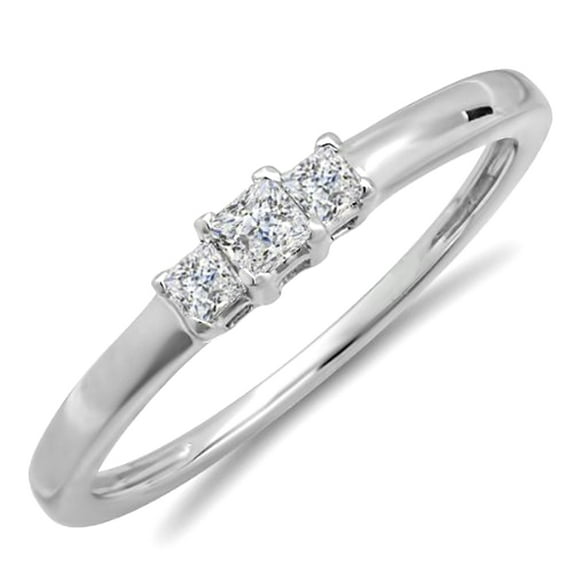 Dazzlingrock Collection 0.25 Carat (ctw) 14k Princess Diamond Ladies Bridal 3 Stone Ring Engagement 1/4 CT, White Gold, Size 6.5
