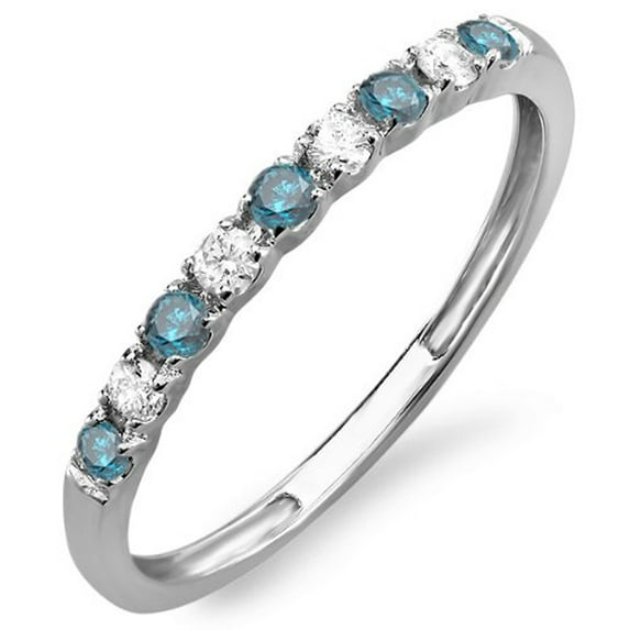 Dazzlingrock Collection 0.25 Carat (ctw) 14k Round Blue And White Diamond Ladies Wedding Guard Band 1/4 CT, White Gold, Size 8