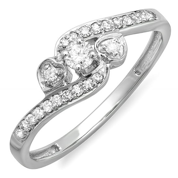 Dazzlingrock Collection 0.25 Carat (ctw) 14k Round Diamond Bridal Promise Heart 3 Stone Swirl Ring 1/4 CT, White Gold, Size 5