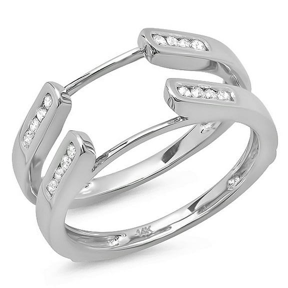 Dazzlingrock Collection 0.25 Carat (ctw) 14k Round Diamond Ladies Anniversary Guard Double Ring Wedding Band 1/4 CT, White Gold, Size 9