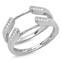 Dazzlingrock Collection 0.25 Carat (ctw) 14k Round Diamond Ladies Anniversary Guard Double Ring Wedding Band 1/4 CT, White Gold, Size 9