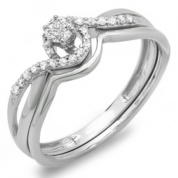 Dazzlingrock Collection 0.25 Carat (ctw) 14k Round Diamond Ladies Swirl Bridal Engagement Ring Set 1/4 CT, White Gold, Size 6.5