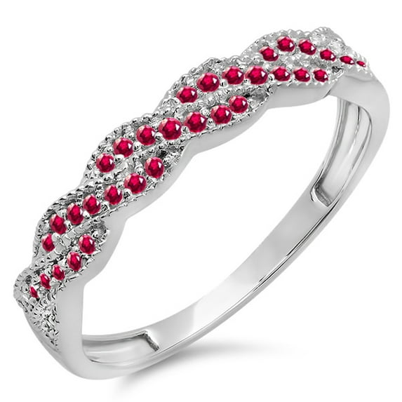 Dazzlingrock Collection 0.25 Carat (ctw) 14k Round Ruby Ladies Anniversary Wedding Band Swirl Ring 1/4 CT, White Gold, Size 8.5