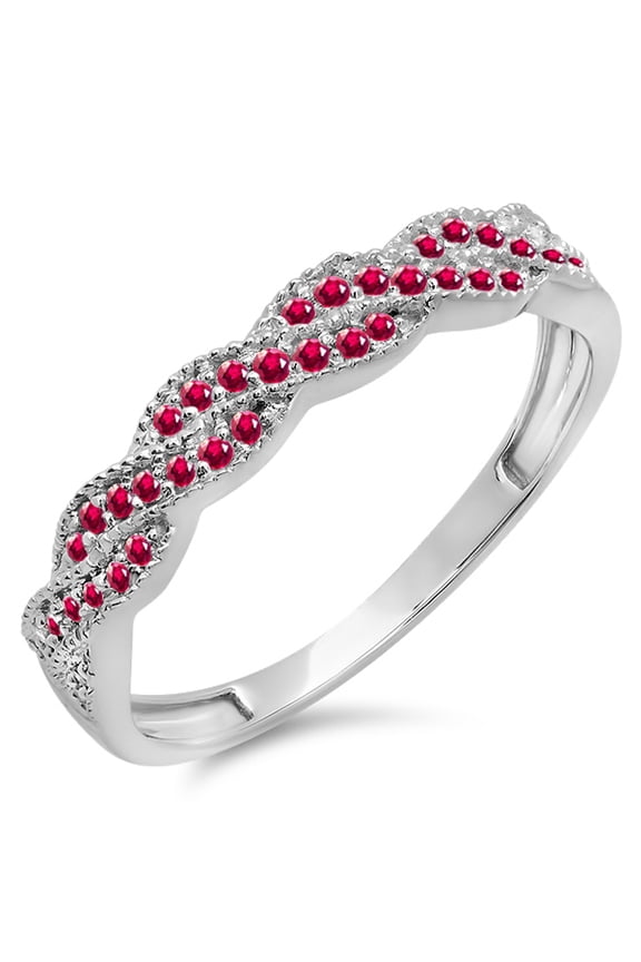 Collection 0.25 Carat (ctw) 14k Round Ruby Ladies Anniversary Wedding Band Swirl Ring 1/4 CT, White Gold, Size 9