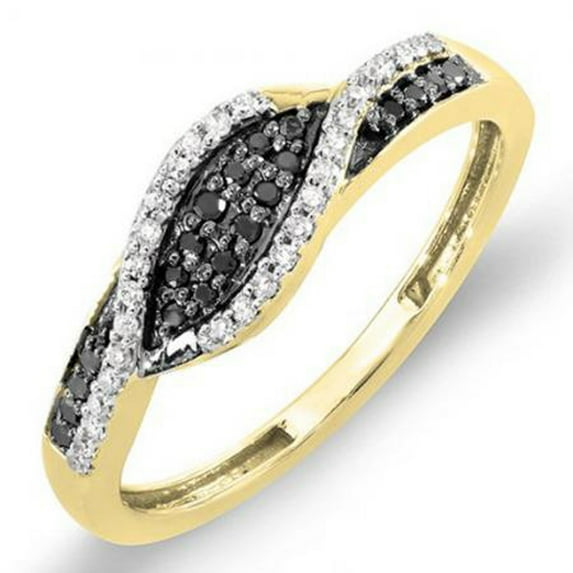 Dazzlingrock Collection 0.25 Carat (ctw) 18K Black & White Diamond Ladies Cocktail Right Hand Ring 1/4 CT, Yellow Gold, Size 8.5