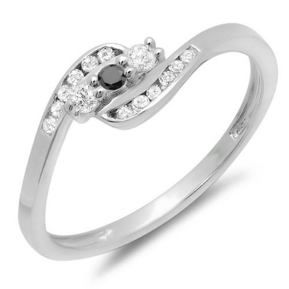 Dazzlingrock Collection 0.25 Carat (ctw) 18K Round Black And White Diamond Ladies Anniversary Promise Ring, White Gold, Size 5.5