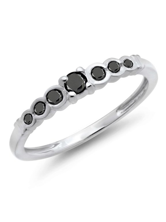 Collection 0.25 Carat (ctw) 18K Round Black Diamond Anniversary Wedding Stackable Band 1/4 CT, White Gold, Size 6.5