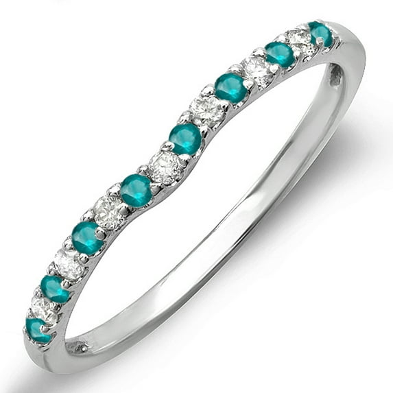 Dazzlingrock Collection 0.25 Carat (ctw) 18K Round Blue & White Diamond Wedding Ring Matching Band 1/4 CT, White Gold, Size 9